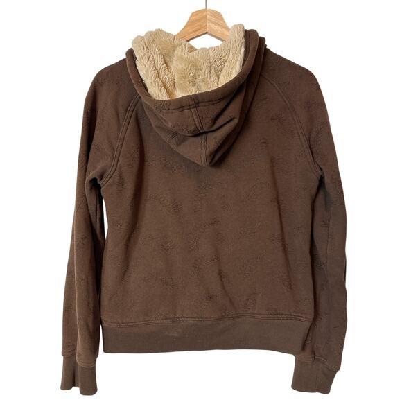 O’Neill High Pile Fleece Lined Hoodie Jacket Toggle Buttons Brown Sz L * Fits Sm - Picture 5 of 10